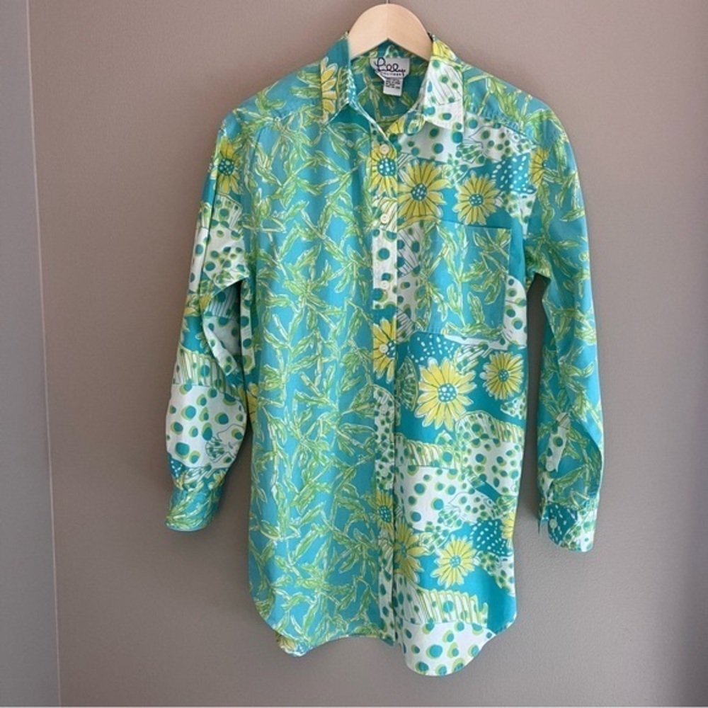 Lilly‎ Pulitzer Vintage Button Down Floral Fish Print Size Small